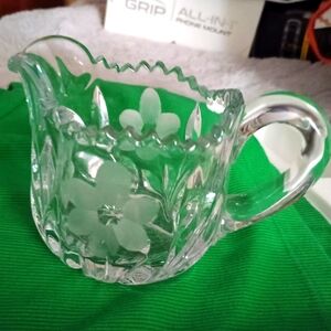 Etched Chrystal Glass Creamer Pitcher